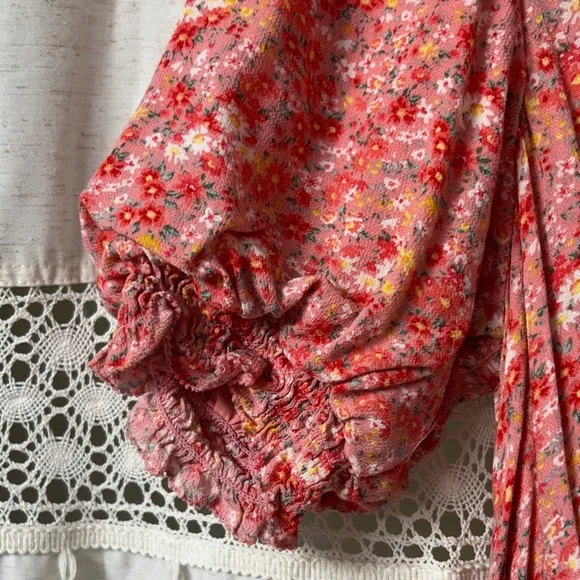 Floral Button-Front Puff-Sleeve Dress - Pink - Picture 4 of 5